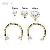 Pack of 5 PVD plated titanium internally threaded circular barbells, Thickness 1.2mm, with prong set CZ stones - G23 ASTM F-136 implant grade titanium body jewelry