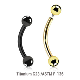 Pack of 5 PVD plated titanium internally threaded eyebrow bananas, Thickness 1.2mm, Ball size 3mm