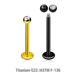Pack of 5 Titanium labrets, Thickness 1.2mm, with 2.5mm bezel set crystal ball