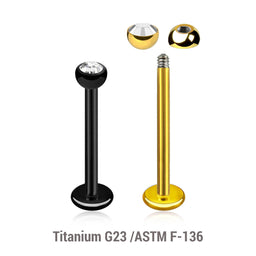 Pack of 5 Titanium tragus barbells, Thickness 1.2mm, with a top 3mm half ball with a bezel set crystal and a lower 3mm plain ball