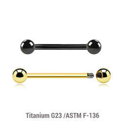 Pack of 10 PVD plated Titanium G23 nipple barbells, Thickness 1.6mm, Ball size 4mm