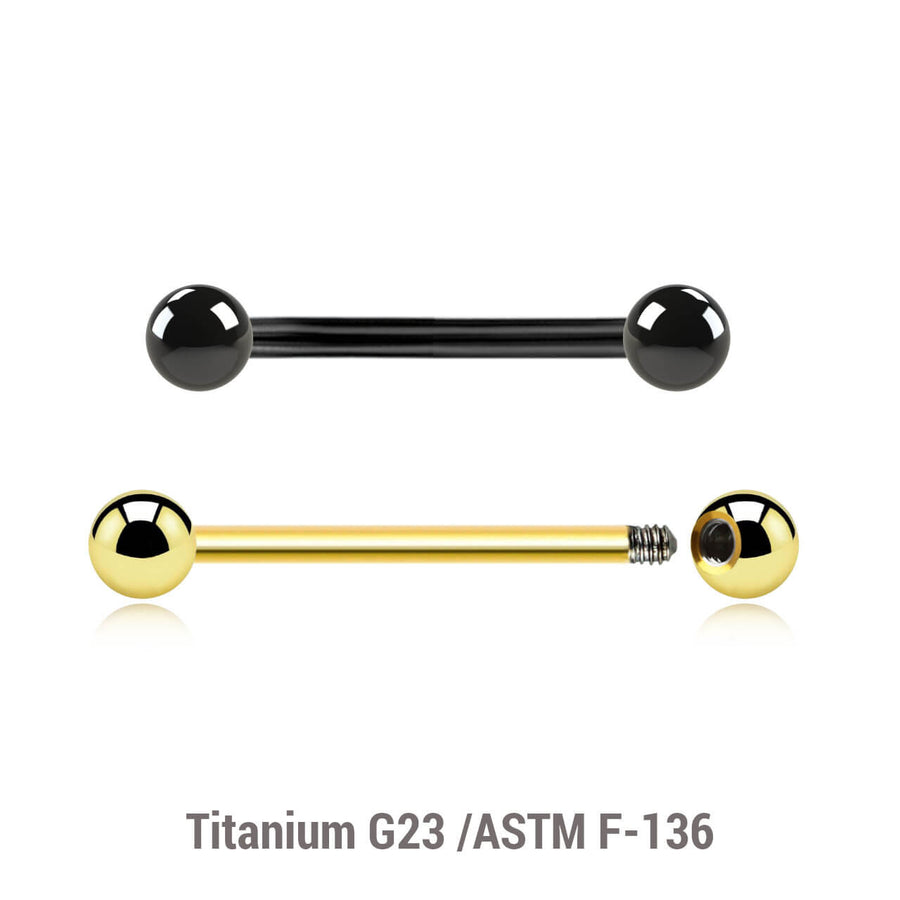 Pack of 10 PVD plated Titanium G23 nipple barbells, Thickness 1.6mm, Ball size 4mm