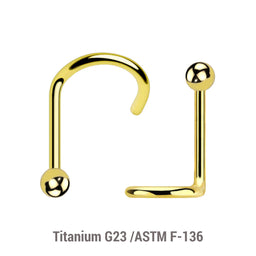 Pack of 10 PVD plated Titanium G23 nose screws with 2mm ball-shaped top, thickness 0.8mm