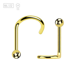 Pack of 5 PVD plated Titanium G23 nose screws with 2mm ball-shaped top, thickness 0.8mm