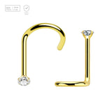 Pack of 10 PVD plated Titanium G23 nose screws with 2mm prong set CZ stone, thickness 0.8mm - G23 ASTM F-136 implant grade titanium body jewelry