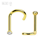 Pack of 10 PVD plated Titanium G23 nose screws with 2mm rounded top with bezel set crystal, thickness 1mm - G23 ASTM F-136 implant grade titanium body jewelry