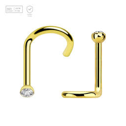 Pack of 10 PVD plated Titanium G23 nose screws with 2mm rounded top with bezel set crystal, thickness 1mm - G23 ASTM F-136 implant grade titanium body jewelry