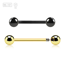 Pack of 10 PVD plated Titanium G23 tongue barbells, Thickness 1.6mm, Ball size 5mm - G23 ASTM F-136 implant grade titanium body jewelry