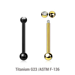Pack of 5 Titanium tragus barbells, Thickness 1.2mm, with a top 2.5mm bezel set crystal ball and a lower 3mm plain ball