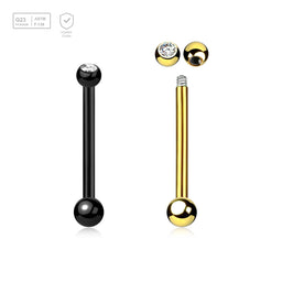 Pack of 5 Titanium tragus barbells, Thickness 1.2mm, with a top 2.5mm bezel set crystal ball and a lower 3mm plain ball - G23 ASTM F-136 implant grade titanium body jewelry