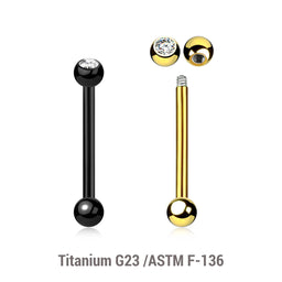 Pack of 5 Titanium tragus barbells, Thickness 1.2mm, with a top 3mm bezel set crystal ball and a lower 3mm plain ball