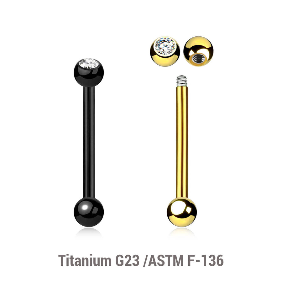 Pack of 5 Titanium tragus barbells, Thickness 1.2mm, with a top 3mm bezel set crystal ball and a lower 3mm plain ball