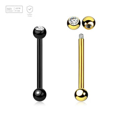 Pack of 5 Titanium tragus barbells, Thickness 1.2mm, with a top 3mm bezel set crystal ball and a lower 3mm plain ball - G23 ASTM F-136 implant grade titanium body jewelry