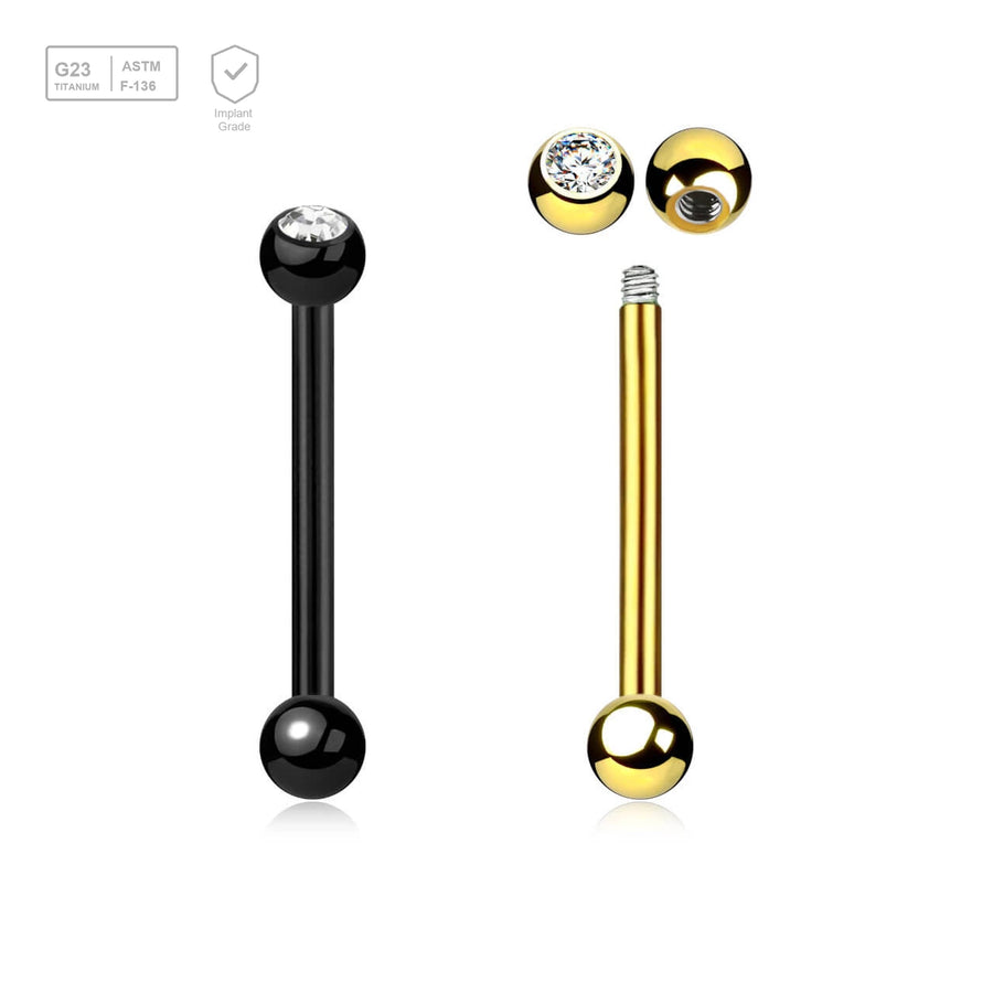 Pack of 5 Titanium tragus barbells, Thickness 1.2mm, with a top 3mm bezel set crystal ball and a lower 3mm plain ball - G23 ASTM F-136 implant grade titanium body jewelry