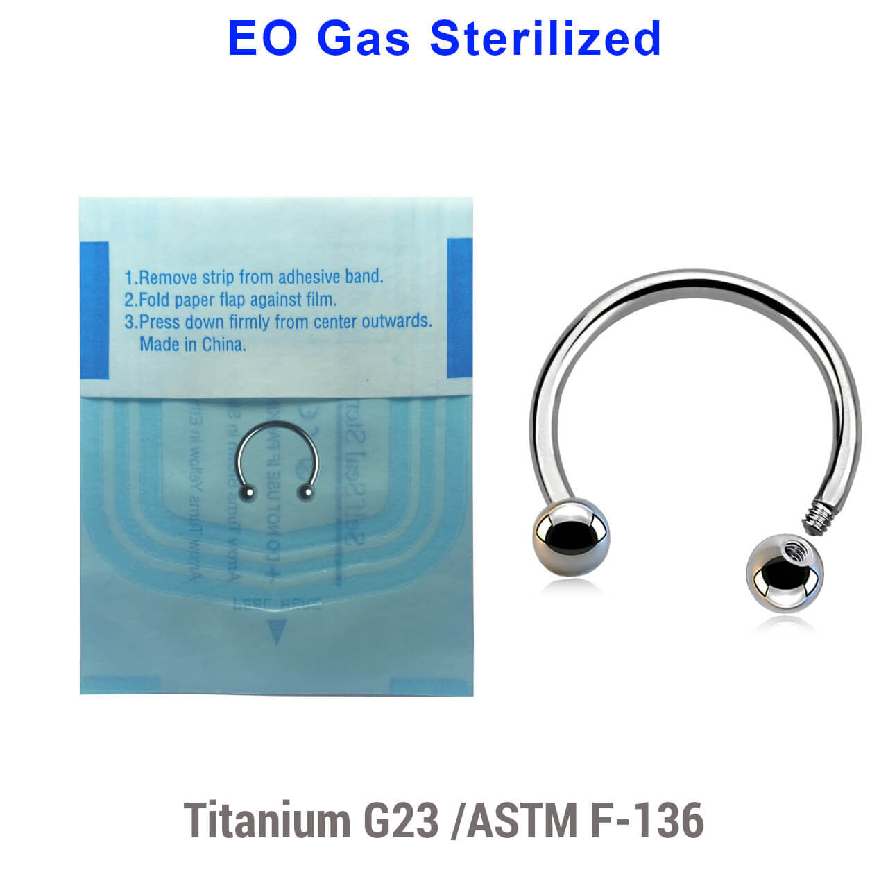 Sterilized body jewelry assortment of 10 titanium G23 horseshoe circular barbells, Thickness 1.2mm, Ball size 3mm