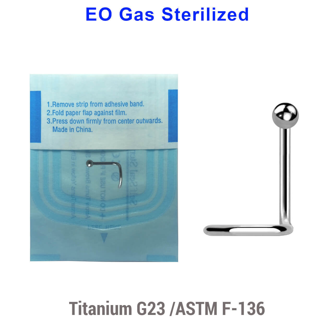 Sterilized body piercing lot of 10 Titanium G23 nose screws, thickness 0.8mm, Ball size 2mmsteel nose screws with 2mm ball-shaped tops, thickness 0.8mm