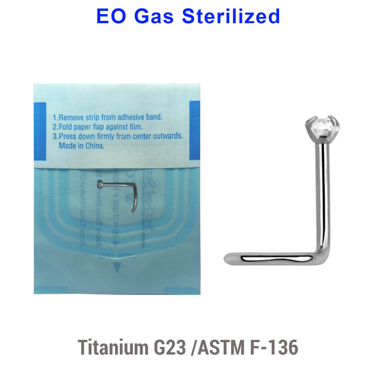 Sterilized body piercing pack of 10 Titanium G23 nose screws with 1.5mm prong set CZ stone, thickness 0.8mm