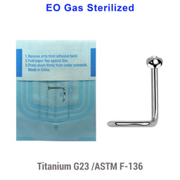 Sterilized body piercing assortment of 10 Titanium G23 nose screws with 2mm rounded top with bezel set crystal, thickness 0.8mm