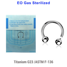 Sterilized body piercing assortment of 10 high polished titanium internally threaded circular barbells, Thickness 1.2mm, Ball size 3mm