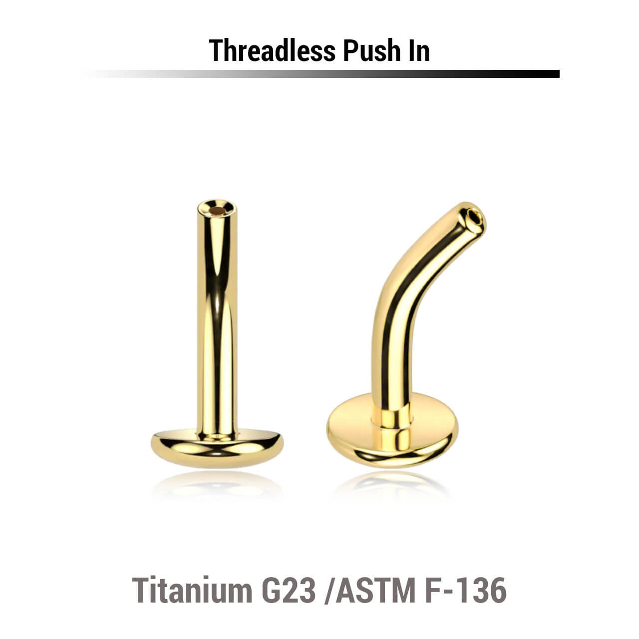 Pack of 5 threadless Gold PVD plated titanium curved labret post with convex base
