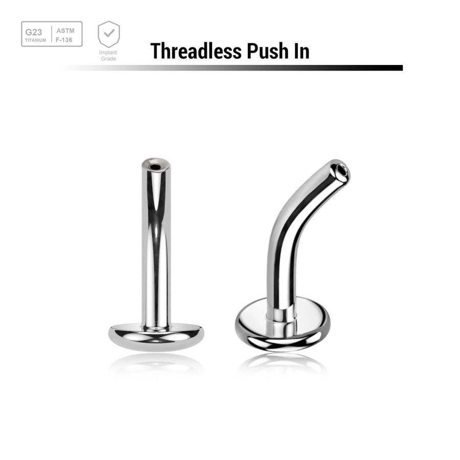 Pack of 10 threadless high polished titanium curved labret post with convex base - G23 ASTM F-136 implant grade titanium body jewelry