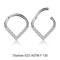 Pack of 3 Titanium hinged segment rings in chevron shape with CZ studded front, Thickness 1.2mm
