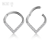 Pack of 3 Titanium hinged segment rings in chevron shape with CZ studded front, Thickness 1.2mm - G23 ASTM F-136 implant grade titanium body jewelry