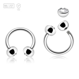 Pack of 10 Titanium circular barbells, Thickness 1.2mm, with two 4mm half balls with a bezel set crystal - G23 ASTM F-136 implant grade titanium body jewelry