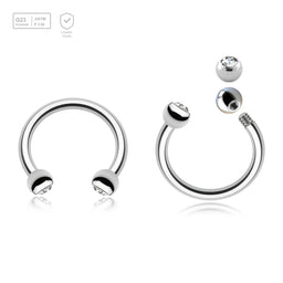 Pack of 10 Titanium circular barbells, Thickness 1.2mm, with two 2.5mm bezel set crystal balls - G23 ASTM F-136 implant grade titanium body jewelry