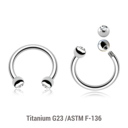 Pack of 10 Titanium circular barbells, Thickness 1.2mm, with two 2.5mm bezel set crystal balls