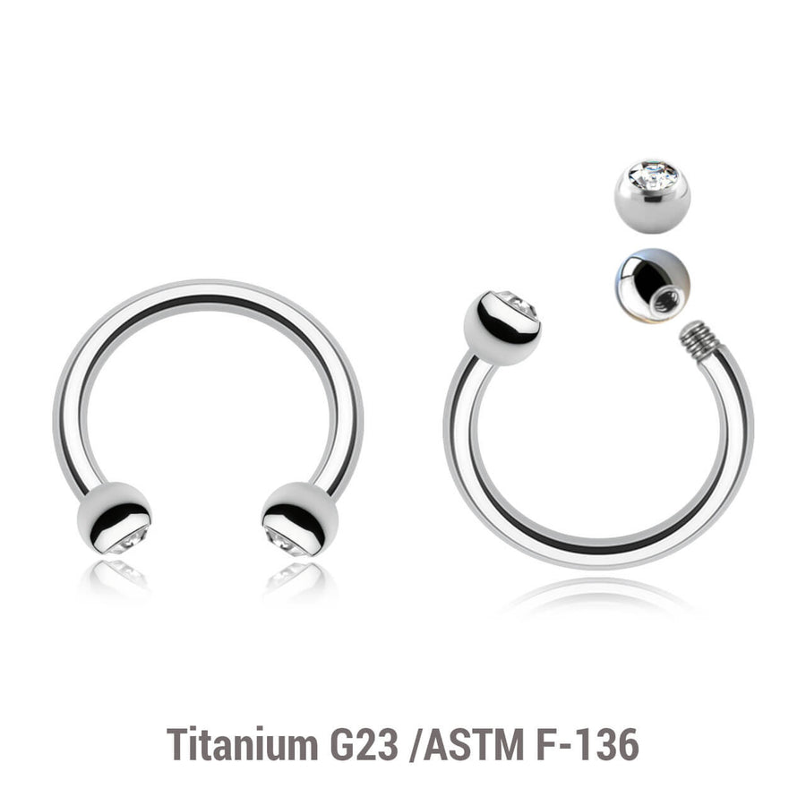 Pack of 10 Titanium circular barbells, Thickness 1.2mm, with two 2.5mm bezel set crystal balls