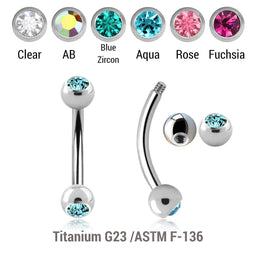 Pack of 10 Titanium eyebrow bananas, Thickness 1.2mm, with two 3mm bezel set crystal balls