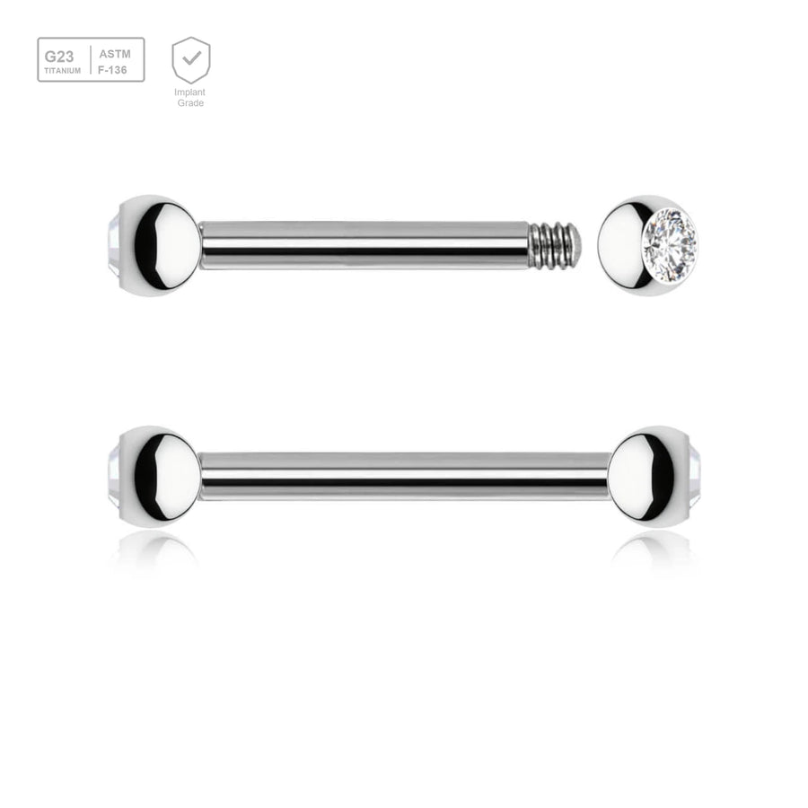 Pack of 10 Titanium helix barbells, Thickness 1.2mm, with two 2.5mm bezel set crystal balls - G23 ASTM F-136 implant grade titanium body jewelry