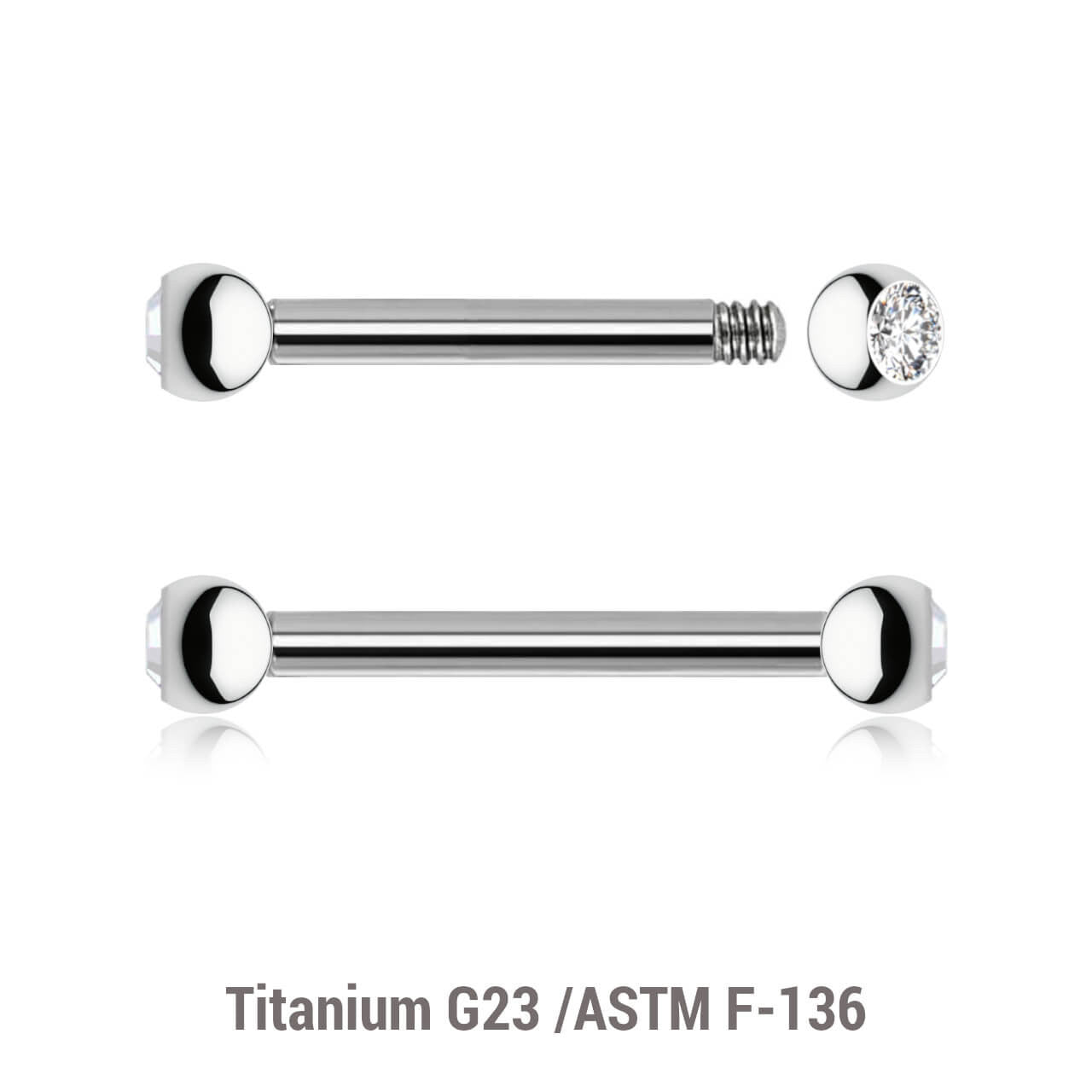 Pack of 10 Titanium helix barbells, Thickness 1.2mm, with two 2.5mm bezel set crystal balls