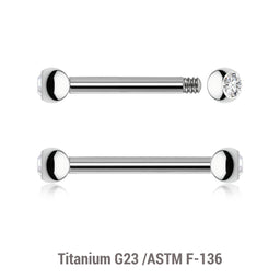 Pack of 10 Titanium helix barbells, Thickness 1.2mm, with two 2.5mm bezel set crystal balls