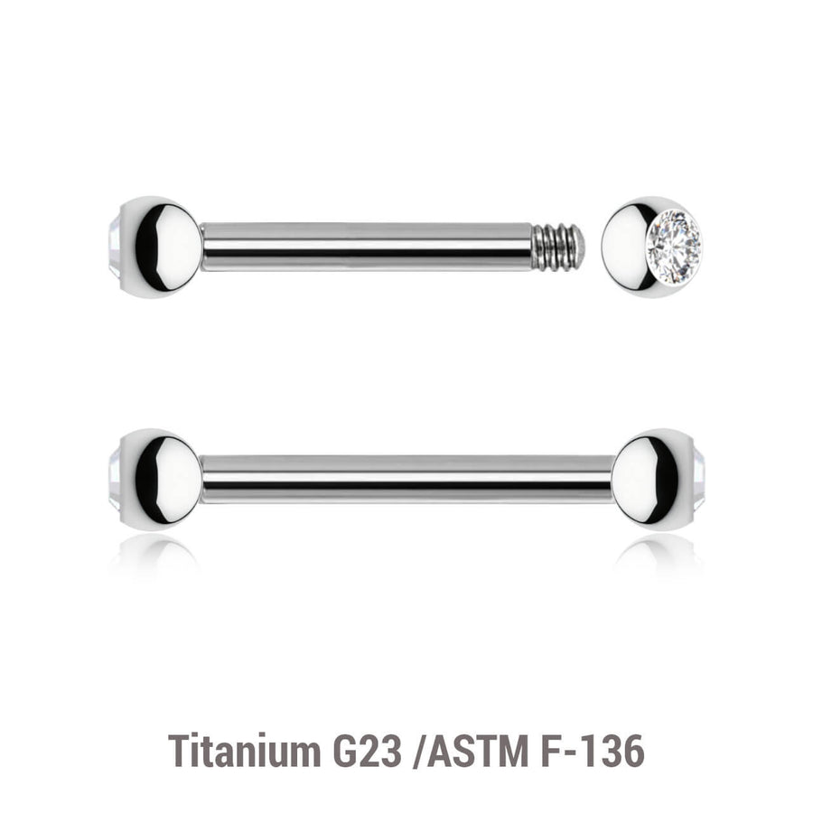 Pack of 10 Titanium helix barbells, Thickness 1.2mm, with two 2.5mm bezel set crystal balls