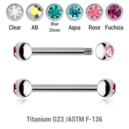 Pack of 10 Titanium eyebrow barbells, Thickness 1.2mm, with two 3mm bezel set crystal balls