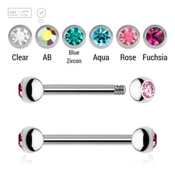 Pack of 10 Titanium eyebrow barbells, Thickness 1.2mm, with two 3mm bezel set crystal balls - G23 ASTM F-136 implant grade titanium body jewelry