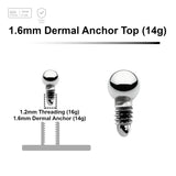 Pack of 10 high polished Titanium G23 ball shaped dermal anchor tops in size 2mm, internal thread size 1.2mm - G23 ASTM F-136 implant grade titanium body jewelry