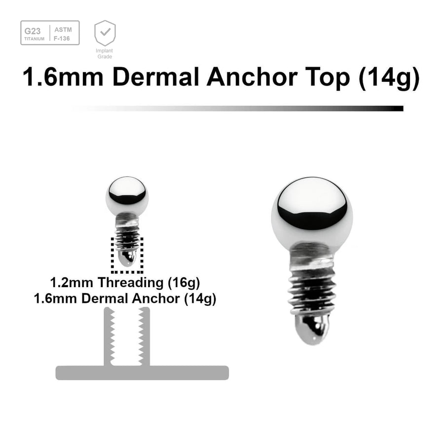 Pack of 10 high polished Titanium G23 ball shaped dermal anchor tops in size 2mm, internal thread size 1.2mm - G23 ASTM F-136 implant grade titanium body jewelry