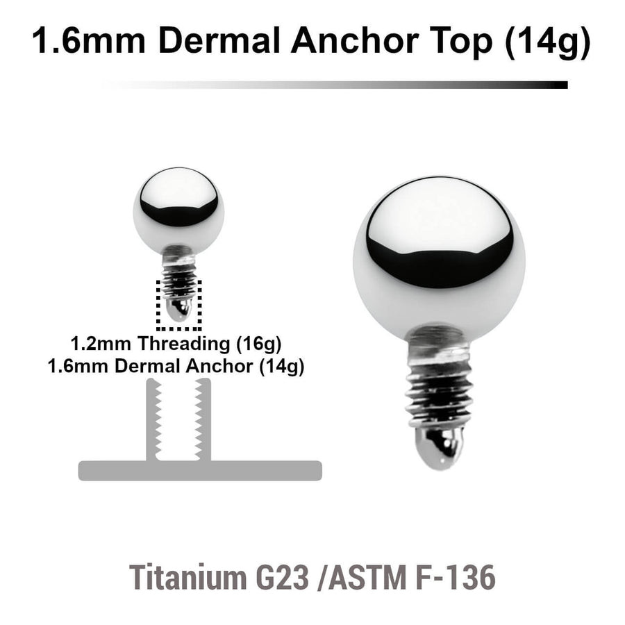 Pack of 10 high polished Titanium G23 ball shaped dermal anchor tops in size 3mm, internal thread size 1.2mm