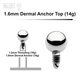 Pack of 10 high polished Titanium G23 ball shaped dermal anchor tops in size 3mm, internal thread size 1.2mm - G23 ASTM F-136 implant grade titanium body jewelry
