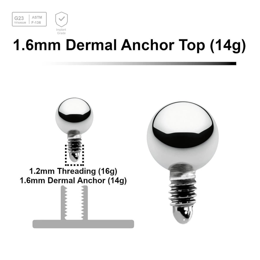 Pack of 10 high polished Titanium G23 ball shaped dermal anchor tops in size 3mm, internal thread size 1.2mm - G23 ASTM F-136 implant grade titanium body jewelry