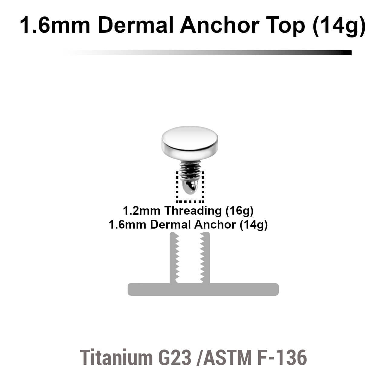 Pack of 10 high polished Titanium G23 flat disk dermal anchor tops in size 3mm, internal thread size 1.2mm