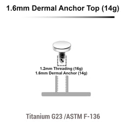 Pack of 10 high polished Titanium G23 flat disk dermal anchor tops in size 3mm, internal thread size 1.2mm
