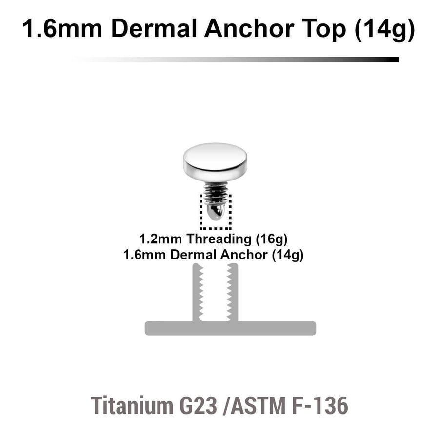 Pack of 10 high polished Titanium G23 flat disk dermal anchor tops in size 3mm, internal thread size 1.2mm