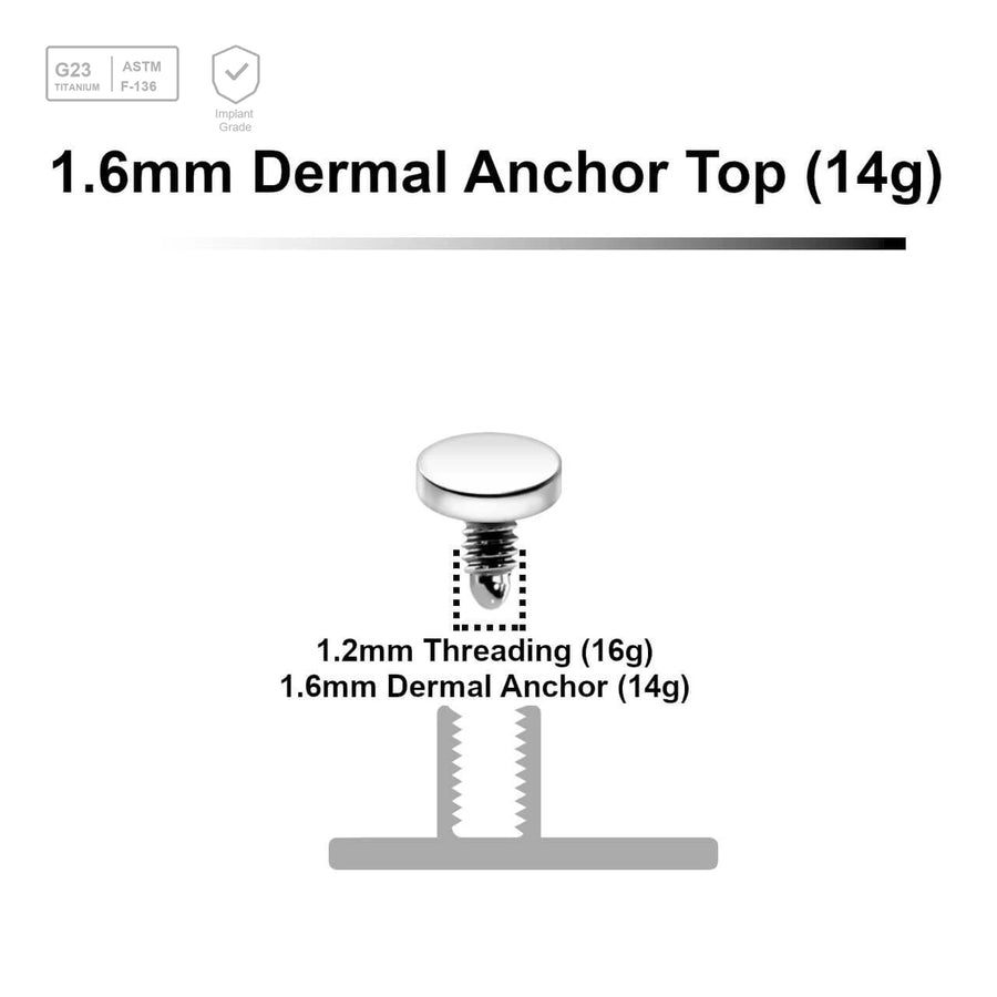 Pack of 10 high polished Titanium G23 flat disk dermal anchor tops in size 3mm, internal thread size 1.2mm - G23 ASTM F-136 implant grade titanium body jewelry