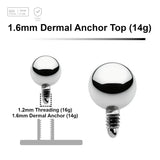 Pack of 10 high polished Titanium G23 ball shaped dermal anchor tops in size 4mm, internal thread size 1.2mm - G23 ASTM F-136 implant grade titanium body jewelry