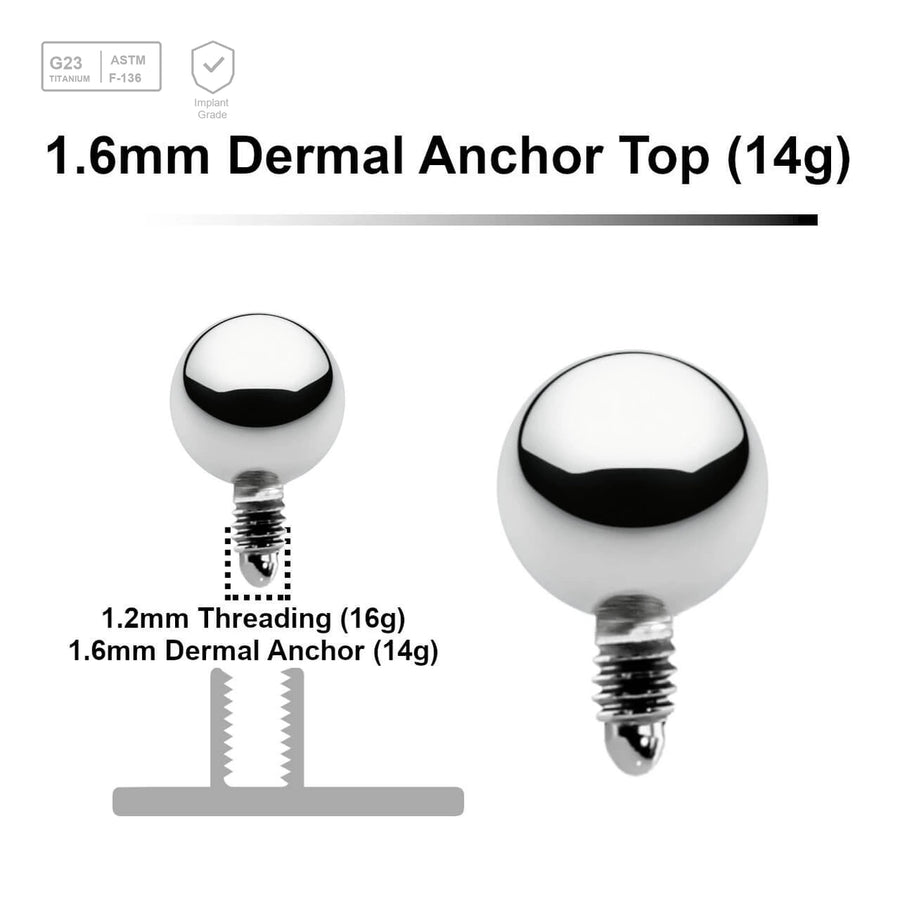 Pack of 10 high polished Titanium G23 ball shaped dermal anchor tops in size 4mm, internal thread size 1.2mm - G23 ASTM F-136 implant grade titanium body jewelry