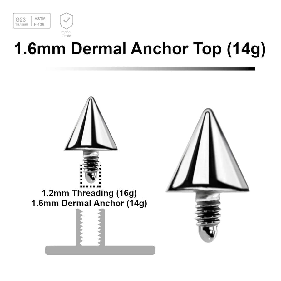 Pack of 10 high polished Titanium G23 cone shaped dermal anchor tops in size 4mm, internal thread size 1.2mm - G23 ASTM F-136 implant grade titanium body jewelry